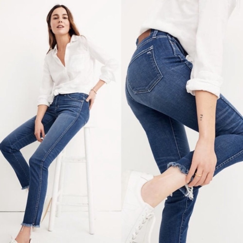 Madewell High Rise Slim Straight Jeans Raw Hem 28